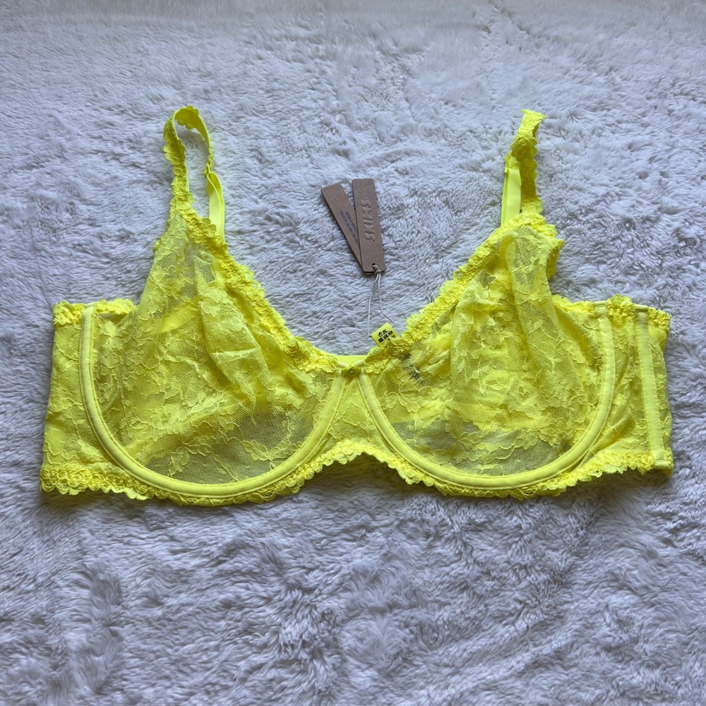 Skims Stretch Lace Underwire Scoop Bra Yellow Highlighter BA-SCP-3575 42DDD NEW